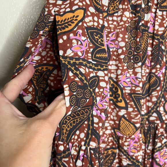 Xirena 2 Piece Set Aimi Top & Iris Skirt Earth Tone Brown Pink Bohemian Peasant - Picture 9 of 14